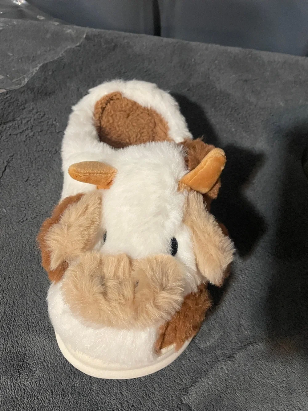 Kids Plush Cow Animal Slippers - Brown & White